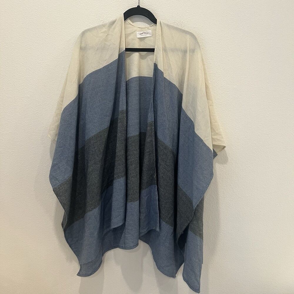 MERSEA Traveler Wrap Oversized Shawl Cape Womens One Size Blue Coastal Vacation